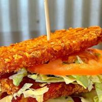 Hash Browns Chicken Cutlet Club · Chicken cutlet, three hash browns, bacon, lettuce, tomato, chipotle ranch
