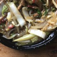 Roast Pork Chow Mein · With rice and noodles.