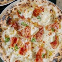 Soppressata Pizza · pork salumi | mozzarella | ricotta | red onion | oregano | chili infused honey