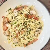 Scampi Spaghetti · scampi sauce | shrimp | cherry tomato | capers | mix herbs