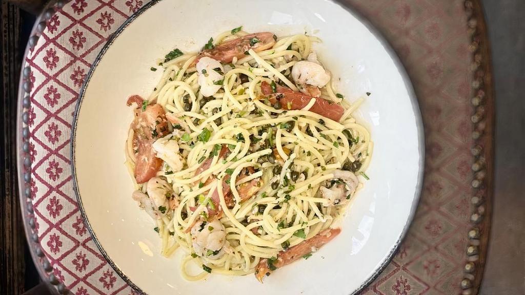 Scampi Spaghetti · scampi sauce | shrimp | cherry tomato | capers | mix herbs