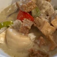 Green Curry · Spicy. Delicious green curry dish consisting of green curry paste cook in coconut milk, bamb...