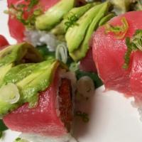 Red Dragon Roll · Spicy tuna crunchy inside, with tuna and avocado on top.