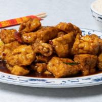 General Tso'S Crispy Tofu · Includes sauce on the side and steamed rice. mild hot and spicy.