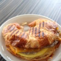 Breakfast Sandwich · Your choice of egg, cheese and protein on a Lebus bakery bagel or croissant.