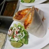 Veggie Burritos · Served with choice of tortilla, green peppers, onions, avocado and tomatoes, cheese, sour cr...