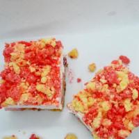 Auntie'S Strawberry Shortcake Bars · Delicious Dense cake layered with sliced strawberries and cream cheese whip cream Topped wit...