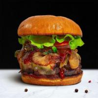 Throw Some Bbqs Burger · American beef patty topped with melted cheese, barbecue sauce, and caramelized onions. Serve...