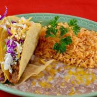 Tacos (2) Dnr · 2 tacos filled with your choice of chicken or beef topped with lettuce, cheese, and salsa in...