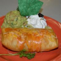 Little Chimi · Your choice of chicken, beef, or chili verde. Comes with guacamole and sour cream.