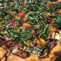 Prosciutto Pizza (Small) · Prosciutto, arugula, cherry tomatoes, White Cheddar, Parmesan and fresh mozzarella, balsamic...
