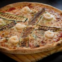 Genovese · San Marzano ground tomato, mozzarella cheese, genova's pesto sauce, shrimps, zucchini