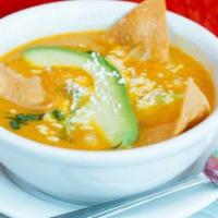 Tortilla Soup · Medium spicy. Try our delicious home-made tortilla soup made with chicken broth, carrots, zu...