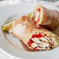 Grilled Chicken Wrap · Lettuce, tomatoes, roasted red peppers and honey mustard.
