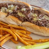 Cheese Steak · Served with French fries or coleslaw and fried onions.