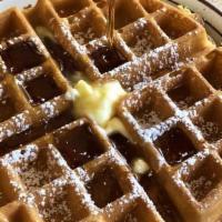 Belgium Waffle · Served with butter and syrup.