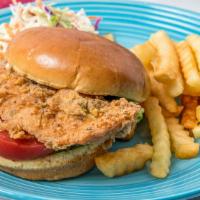 Fried Chicken Sandwich · Favorite. Fried chicken breast, with house-made sauce, swiss cheese, caramelized onions lett...