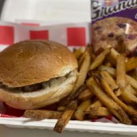 Kid'S Junior Cheeseburger Meal · Jr. cheeseburger served with fries.. This item is intended for kids 12 and under please.