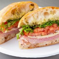 Hungry Rower Sandwich · Ham | Genoa salami| cheddar pesto | arugula.