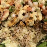 Small Bowl Bank Street (Gf) · Choice of Protein, Rice, Pico de Gallo, Lettuce, Cilantro Lime Dressing