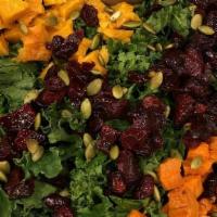 Harvest Veggie Salad · Kale, Roasted Sweet Potato, Onions, Carrots and Beets, Cranberries, Pumpkin Seed. Balsamic D...