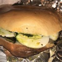 The Green Egg Sandwich · Kale, hard-boiled egg, herb hummus, portobello, herbed cream cheese, caramelized onions and ...