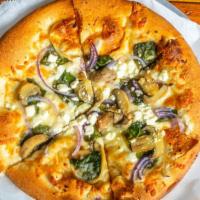Florentine Pizza · Spinach, feta, olive oil, mushrooms and onions.