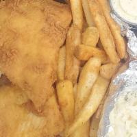 Fish & Chips Plate · Lightly battered and delicately fried haddock served with fries, cole slaw, and tartar sauce.