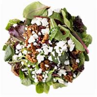 Goat Cheese & Walnut Salad · Mesculine salad greens and delicious goat cheese topped glazed walnuts and sweet 'craisins'....