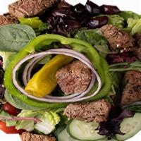 Filet Mignon Steak Tip Salad · Tender, juicy steak tips, perfectly marinated and grilled to order. Served over a fresh gard...