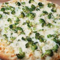 Broccoli White Pizza · Garlic oil, mozzarella cheese and broccoli.