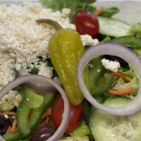 Greek Salad · Feta Cheese Served on a Garden Salad