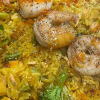 Shrimp Stir Fry · Sweet Chili Rice, broccoli & onion
