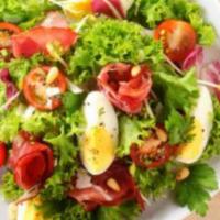 Sports Salad · Garden salad with grilled chicken and hard boiled egg.