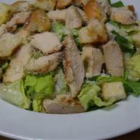 Chicken Caesar Salad · Grilled chicken, romaine lettuce, croutons, imported Parmesan cheese and Caesar dressing. Se...