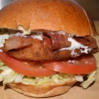 Chicken Bacon Ranch Sandwich · Crispy chicken, bacon, lettuce, tomatoes and ranch dressing.