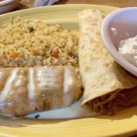 Capitan Special  · Chicken quesadilla, Beef chimichanga, Mexican rice and sour cream.