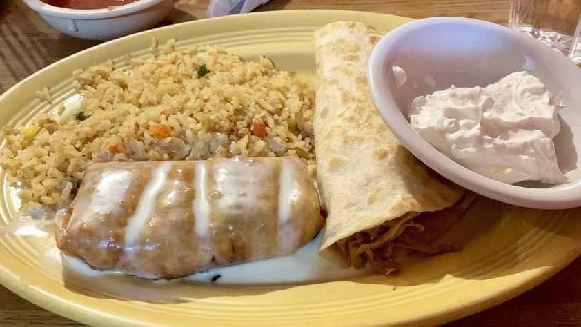 Capitan Special  · Chicken quesadilla, Beef chimichanga, Mexican rice and sour cream.