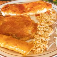 # 31  “ Combo Azteca “ · One Chile relleno, On chicken enchilada, On Beef burrito served with Mexican rice & refried ...