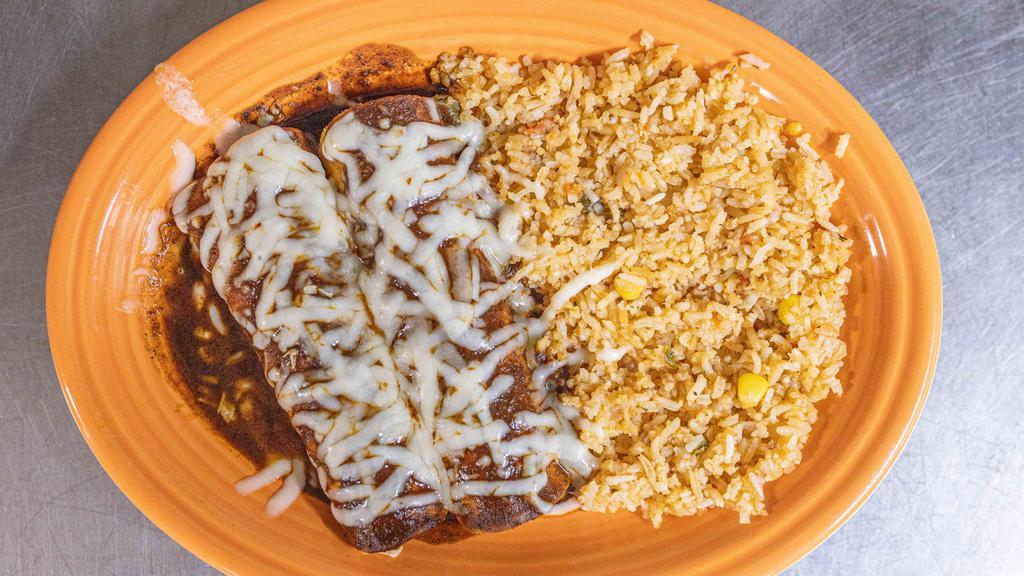 #9 · 1 Burrito, 1 enchilada served with Mexican rice.
