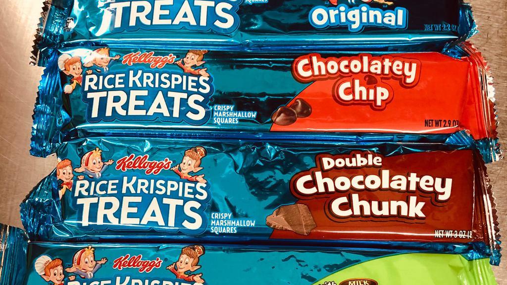 Rice Krispies Treats · Choices: chocolate chip, buttery toffee, and m&m's.