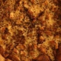 Bbq Chicken Pizza · Fried chicken cutlets, Bbq sauce base and mozzarella cheese (no tomato sauce).
