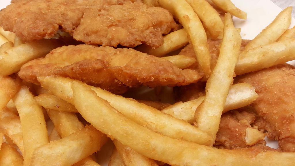 Chicken Finger Dinner · Crispy Chicken Fingers 5pc with Fries & Salad