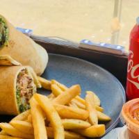 Beef Shawarma Meal  · beef  shawarma roll up served with choice
 of fries or salad 
and choice of soda