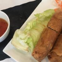 Crispy Vegan Spring Rolls / Cha Gio Chay · A crispy spring roll with taro root, carrots, dried mushroom, thin noodles and onions. Serve...