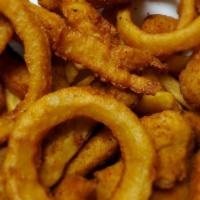 Appetizer Sampler · Mozzarella sticks, zucchini sticks, fried mushrooms, jalapeno poppers, French fries and onio...