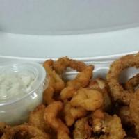 Seafood Plate Dinner · Shrimp, scallops, clam strips and calamari rings.