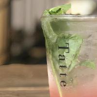 Rhubarb & Herbed Duo Seltzer · Housemade Rhubarb Basil Puree, sparkling water with fresh mint and basil.