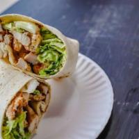 Chicken Caesar Wrap · (Wheat or white wrap) Marinated grilled chicken, romaine lettuce, croutons, shaved parmesan ...