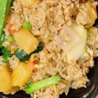Pineapple Fried Rice · Peas, carrots, onions, with eggs, and pineapple. Meat options: chicken, pork, beef, or shrimp.